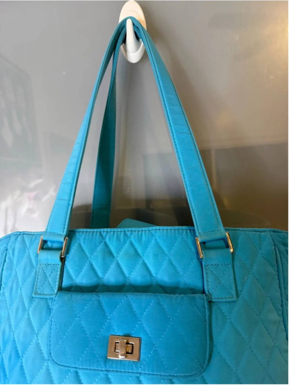 Vera Bradley Quilted Tote Bag One Size Blue with Lime Green Lining